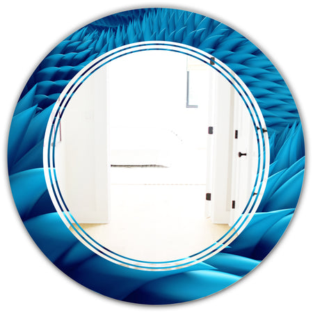 Abstract Blue Wavy - Modern Round or Oval Wall Mirror - Triple C