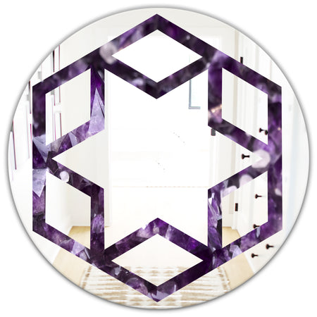 Amethyst geode - Modern Round or Oval Wall Mirror - Hexagon Star