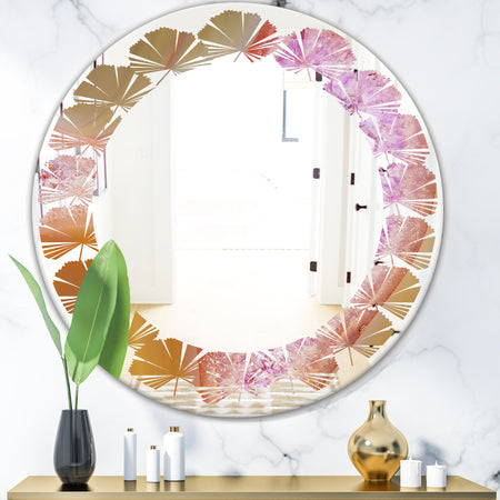 Crystals of Amethyst in Agate - Modern Round or Oval Wall Mirror - Leaves