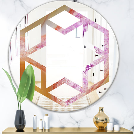 Crystals of Amethyst in Agate - Modern Round or Oval Wall Mirror - Hexagon Star