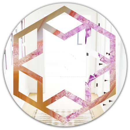 Crystals of Amethyst in Agate - Modern Round or Oval Wall Mirror - Hexagon Star