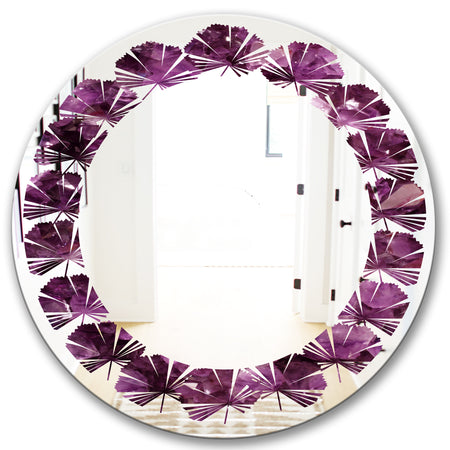 Purple Gems - Modern Round or Oval Wall Mirror - Leaves