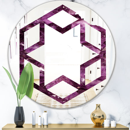 Purple Gems - Modern Round or Oval Wall Mirror - Hexagon Star