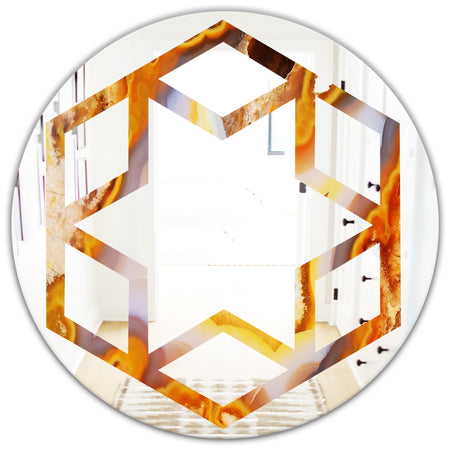 Fire With Rrystals - Modern Round or Oval Wall Mirror - Hexagon Star