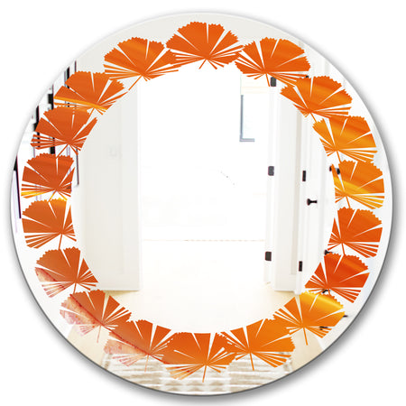 Brown agate in Wave pattern - Modern Round or Oval Wall Mirror - Leaves