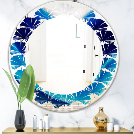 Blue Slice agate crystal - Modern Round or Oval Wall Mirror - Leaves