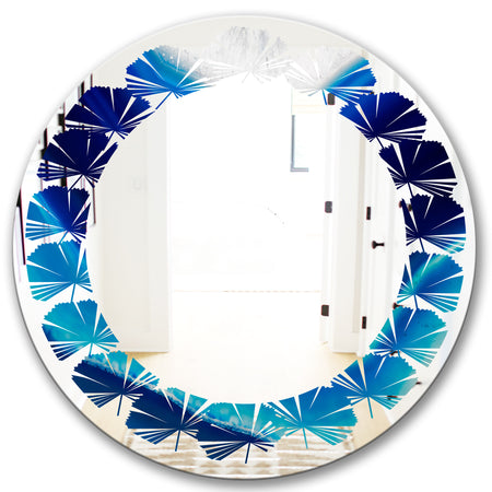 Blue Slice agate crystal - Modern Round or Oval Wall Mirror - Leaves