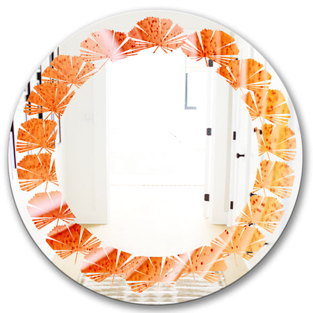 Kazakhstan Red agate macro - Modern Round or Oval Wall Mirror - Leaves