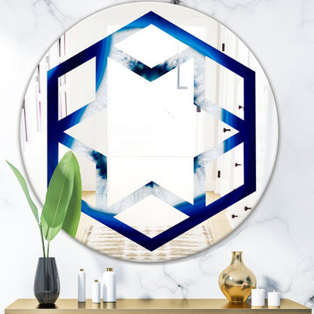 Slice of blue agate crystal - Modern Round or Oval Wall Mirror - Hexagon Star