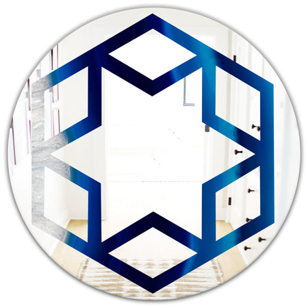 Crystal Stones - Modern Round or Oval Wall Mirror - Hexagon Star