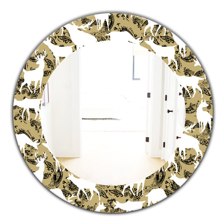 Wild Animals Pattern - Farmhouse Mirror - Frameless Oval or Round Wall Mirror