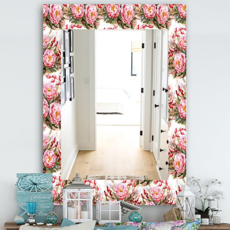 Pink Blossom 1 - Farmhouse Mirror - Frameless Vanity Mirror