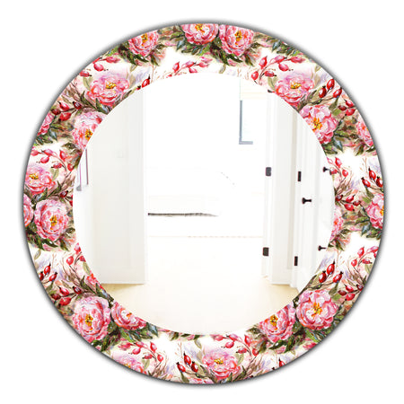 Pink Blossom 1 - Farmhouse Mirror - Frameless Oval or Round Wall Mirror