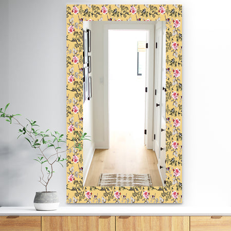 Floral and Birds In Yellow - Traditional Mirror - Frameless Vanity Mirror