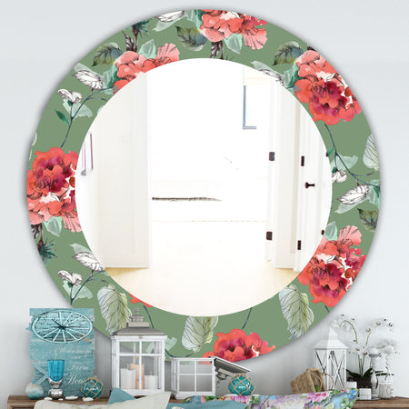 Green Flowers 2 - Traditional Mirror - Oval or Round Wall Mirror