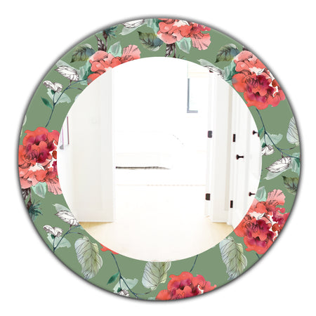 Green Flowers 2 - Traditional Mirror - Oval or Round Wall Mirror
