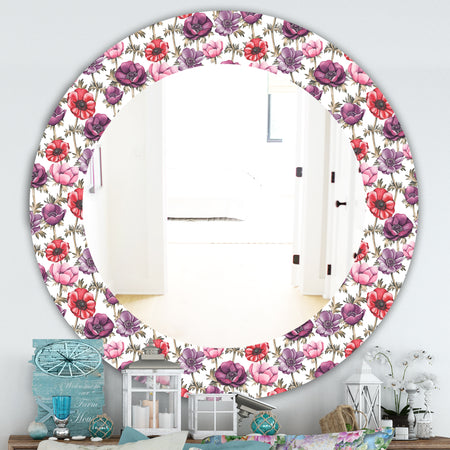 Purple Bloom 2 - Traditional Mirror - Frameless Oval or Round Bathroom Mirror