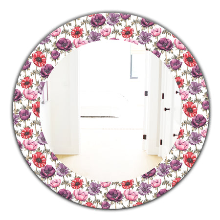 Purple Bloom 2 - Traditional Mirror - Frameless Oval or Round Bathroom Mirror