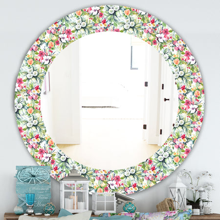 Green Flowers 6 - Traditional Mirror - Frameless Oval or Round Wall Mirror