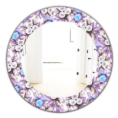 Purple Bloom 4 - Traditional Mirror - Frameless Oval or Round Wall Mirror
