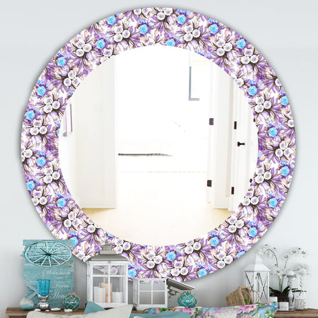 Purple Bloom 5 - Traditional Mirror - Frameless Oval or Round Wall Mirror