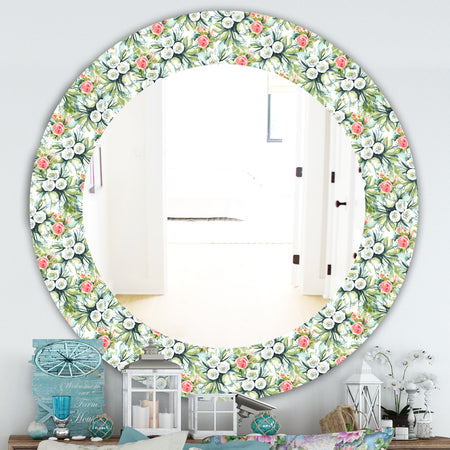 Green Flowers 10 - Traditional Mirror - Frameless Oval or Round Wall Mirror