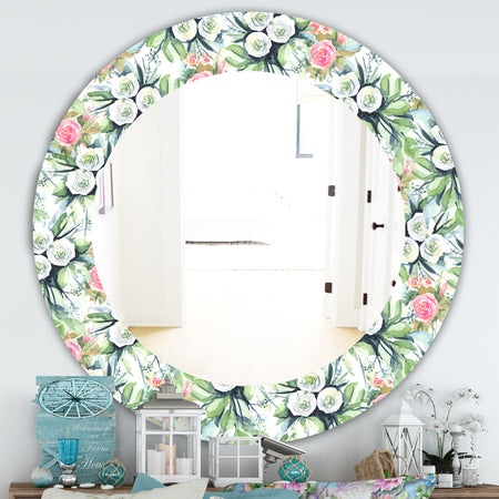 Green Flowers 12 - Traditional Mirror - Frameless Oval or Round Wall Mirror