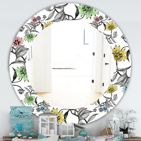 Vintage Flowers 3 - Traditional Mirror - Frameless Oval or Round Wall Mirror