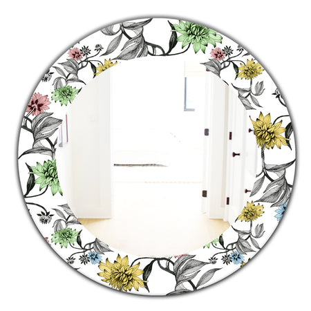 Vintage Flowers 3 - Traditional Mirror - Frameless Oval or Round Wall Mirror