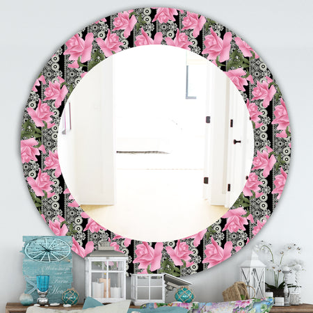 Pink Blossom 6 - Traditional Mirror - Frameless Oval or Round Wall Mirror