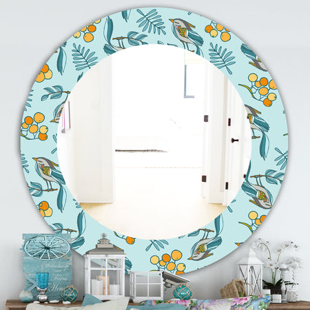 Decorative With Birds, Berries - Farmhouse Mirror - Oval or Round Wall Mirror