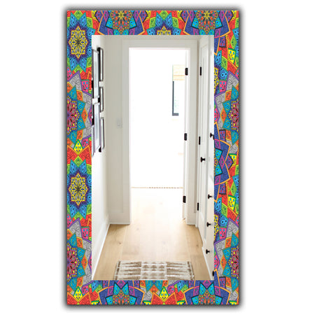 Colored Indian Ornament - Bohemian and Eclectic Mirror - Frameless Modern Wall Mirror