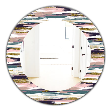 Gold Glitter Textured Brush Strokes and Stripes - Modern Mirror - Oval or Round Wall Mirror