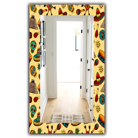 Pattern With Mexican Symbols - Bohemian and Eclectic Mirror - Wall Mirror
