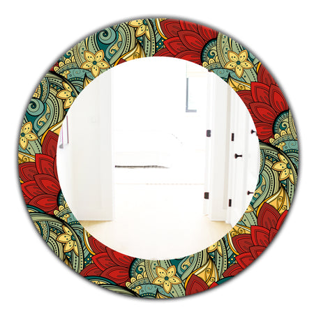Colorful Floral Pattern - Bohemian and Eclectic Mirror - Oval or Round Wall Mirror