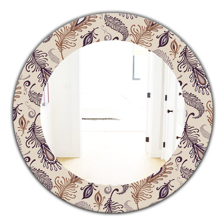 Various Feather Pattern - Bohemian and Eclectic Mirror - Frameless Oval or Round Wall Mirror