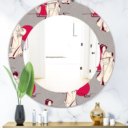 Traditional Japanese Geisha - Bohemian and Eclectic Mirror - Oval or Round Wall Mirror