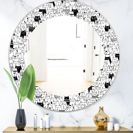 Cats Pattern - Modern Mirror - Oval or Round Wall Mirror