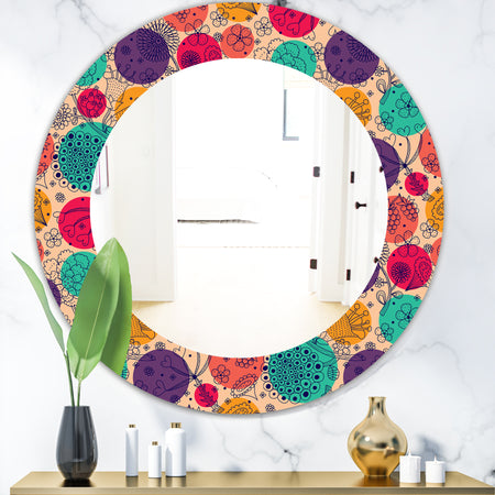 Flowers Motif Pattern - Modern Mirror - Oval or Round Wall Mirror