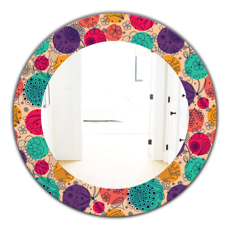 Flowers Motif Pattern - Modern Mirror - Oval or Round Wall Mirror
