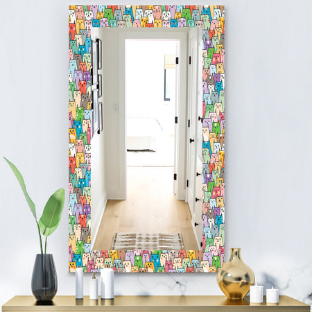 Funny Cat'S Heads Pattern - Modern Mirror - Wall Mirror