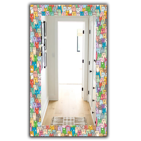 Funny Cat'S Heads Pattern - Modern Mirror - Wall Mirror