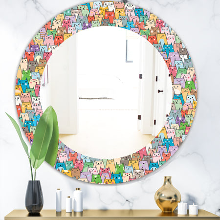 Funny Cat'S Heads Pattern - Modern Mirror - Oval or Round Wall Mirror