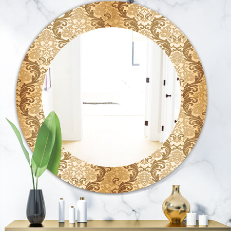 Damask Pattern - Mid-Century Mirror - Frameless Oval or Round Wall Mirror