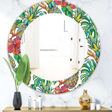Tropical Mood Foliage 4 - Bohemian and Eclectic Mirror - Frameless Oval or Round Wall Mirror
