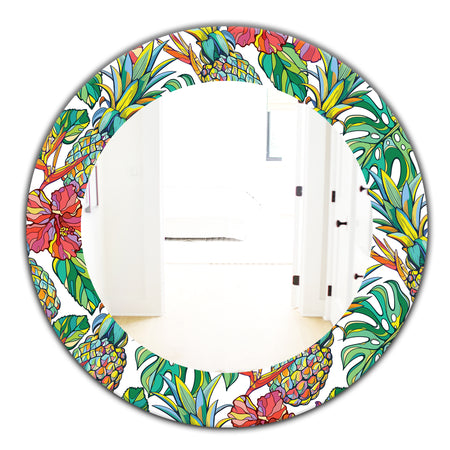 Tropical Mood Foliage 4 - Bohemian and Eclectic Mirror - Frameless Oval or Round Wall Mirror