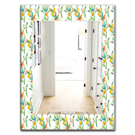 Pattern With Watercolor Floral Elements - Farmhouse Mirror - Wall Mirror
