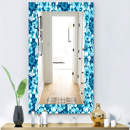Indigo HawaII Flowers Pattern - Bohemian and Eclectic Mirror - Wall Mirror