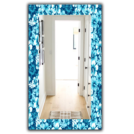 Indigo HawaII Flowers Pattern - Bohemian and Eclectic Mirror - Wall Mirror