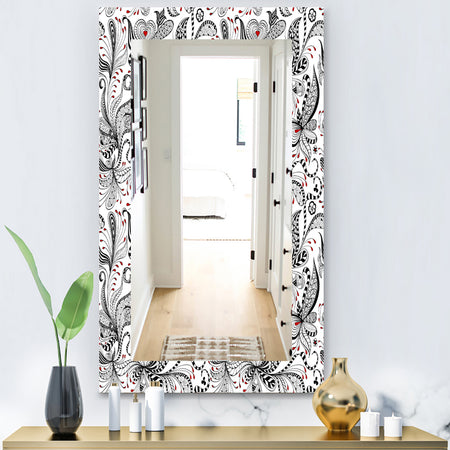 Black & Red Floral Pattern - Bohemian & Eclectic Mirror - Modern Wall Mirror